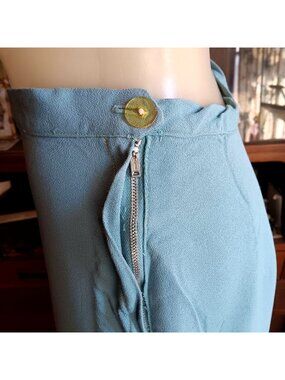 True Vintage 1960's  sz 4  26"  Skirt TIEL BLUE/GRAY SLINKY RAYON HANDMADE Midi